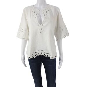 Marant Etoile Womens White Cotton V Neck Tunic 3/4 Sleeve Size 34